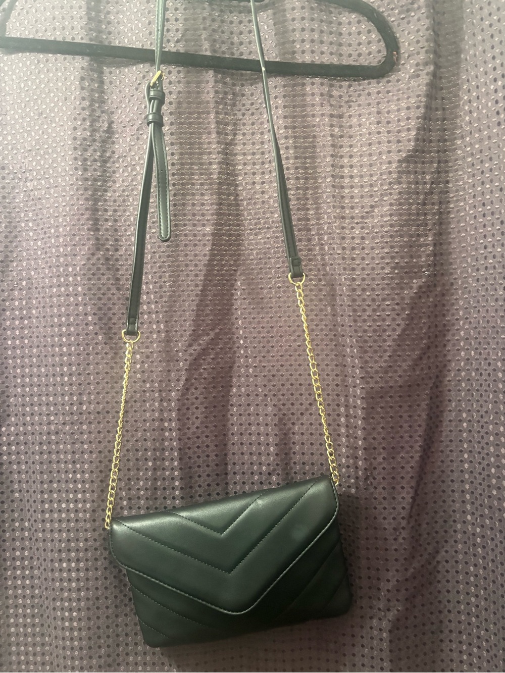 Black Quilted Crossbody Bag with Gold Chain Strap